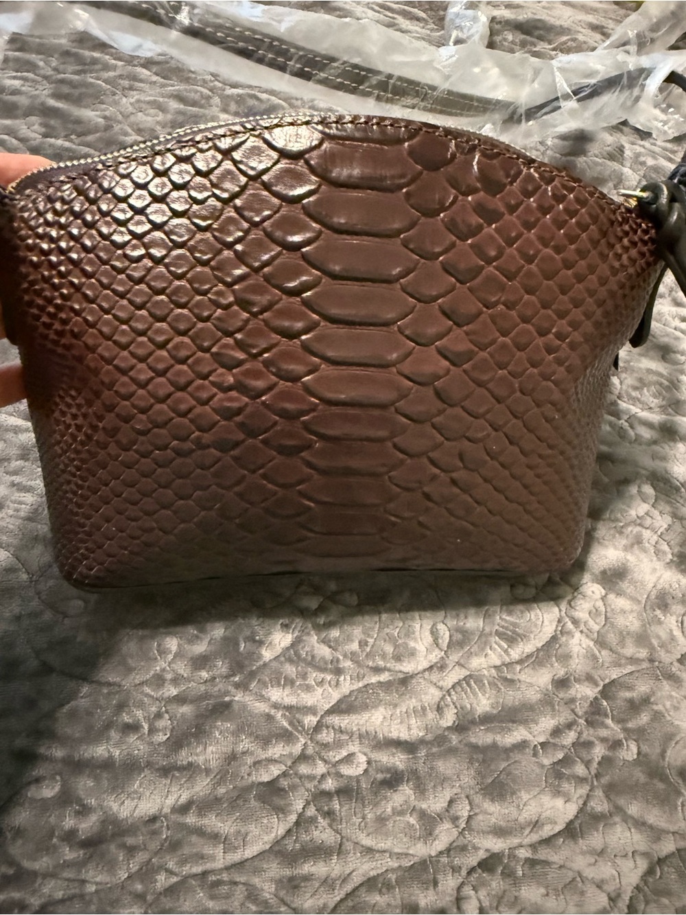 Dooney & Bourke Dark Brown Embossed Snake-Effect Crossbody - Picture 11 of 16